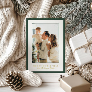 Carte De Vœux En Aluminium Minimaliste Bordure Verte Photo Élégant Noël