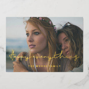Carte De Vœux En Aluminium Minimaliste manuscrit Happy Everything Photo Gold