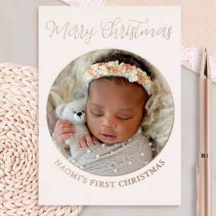 Carte De Vœux En Aluminium Minimaliste Mignonne Photo Premier Noël de Bébé