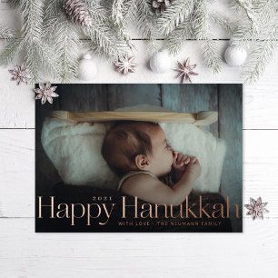 Carte De Vœux En Aluminium Minimum Happy Hanoukka Holiday Photo Rose Gold