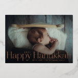 Carte De Vœux En Aluminium Minimum Happy Hanoukka Holiday Photo Rose Gold<br><div class="desc">Véritable feuille d'or est ici; choisissez de l'or,  de l'or rose ou de l'argent pour le texte graphique et modifiable. Ajoutez un message ou plusieurs photos au dos si vous le souhaitez.</div>