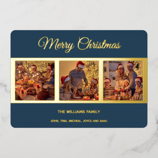 Carte De Vœux En Aluminium Minuscule moderne Joyeux Noël Famille Photo