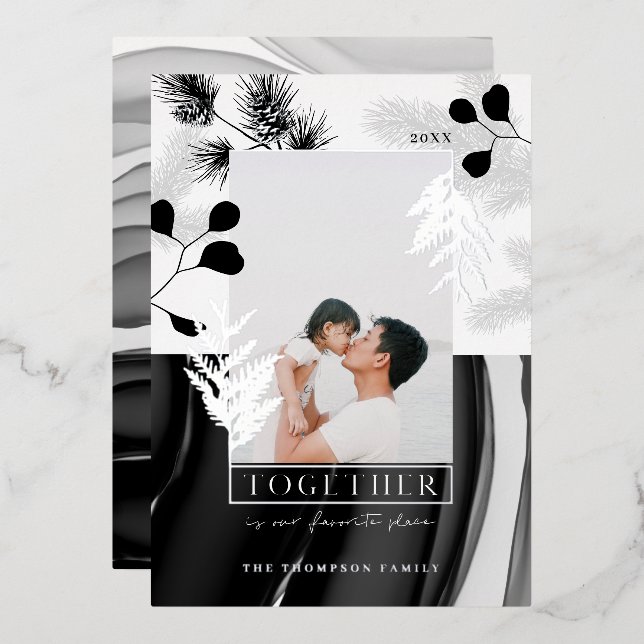 Carte De Vœux En Aluminium Minuscule photo de style japonais de Noël monochro (Recto/Verso)