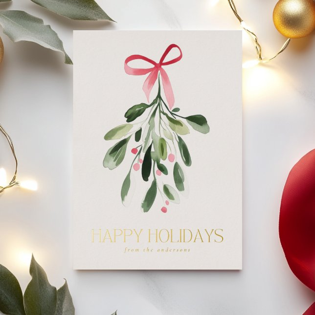 Carte De Vœux En Aluminium Mistletoe simple sans photo Or de Noël (Créateur téléchargé)