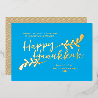 Carte De Vœux En Aluminium Modern Botanical Hand Lettered Happy Hanukkah
