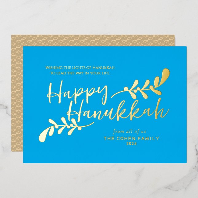 Carte De Vœux En Aluminium Modern Botanical Hand Lettered Happy Hanukkah (Recto/Verso)