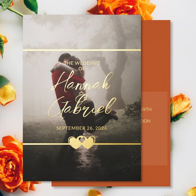 Carte De Vœux En Aluminium Modern Chic Ajouter Faire-part de mariage photo (The front and back of the modern chic add photo wedding invitations)