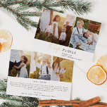 Carte De Vœux En Aluminium Modern Chic Foil Family Photo Collage Newsletter<br><div class="desc">Cette carte de vacances moderne chic foil famille photo collage bulletin de vacances est le parfait accueil de vacances élégant. Ce design boho simple propose une calligraphie sophistiquée classique en noir et blanc minimaliste, avec des accents de feuille pressée luxueux. Personnalisez la carte avec 5 photos (2 à l'avant et...</div>