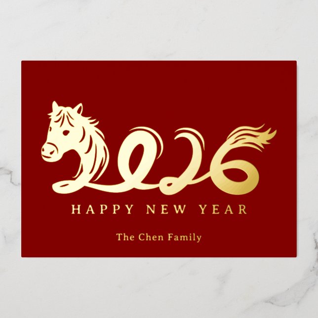 Carte De Vœux En Aluminium Modern Chinese Lunar New Year Horse 2026 (Recto)