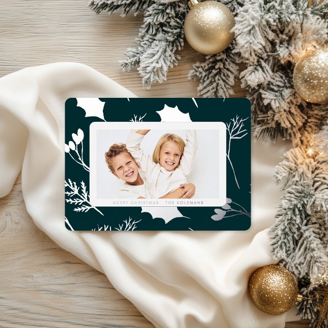 Carte De Vœux En Aluminium Modern Christmas Silver Botanicals  (Créateur téléchargé)