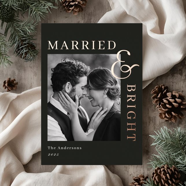 Carte De Vœux En Aluminium Modern Classic Gold Foil Married and Bright (Créateur téléchargé)