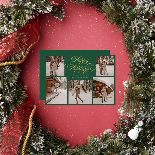 Carte De Vœux En Aluminium Modern Elegant Multi Photo Collage Christmas (Insitu)