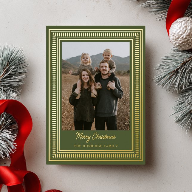 Carte De Vœux En Aluminium Modern Gold Frame Holiday Photo Christmas Card (Créateur téléchargé)