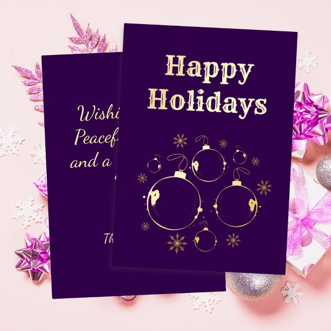 Carte De Vœux En Aluminium Modern Happy Holidays Bold Purple Gold  (Créateur téléchargé)