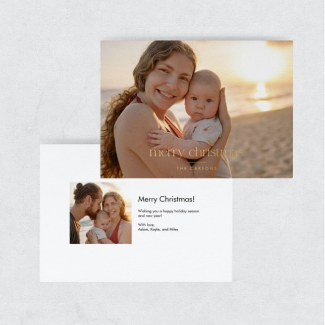 Carte De Vœux En Aluminium Modern Luxe Foil Photo Merry Christmas Card (Créateur téléchargé)