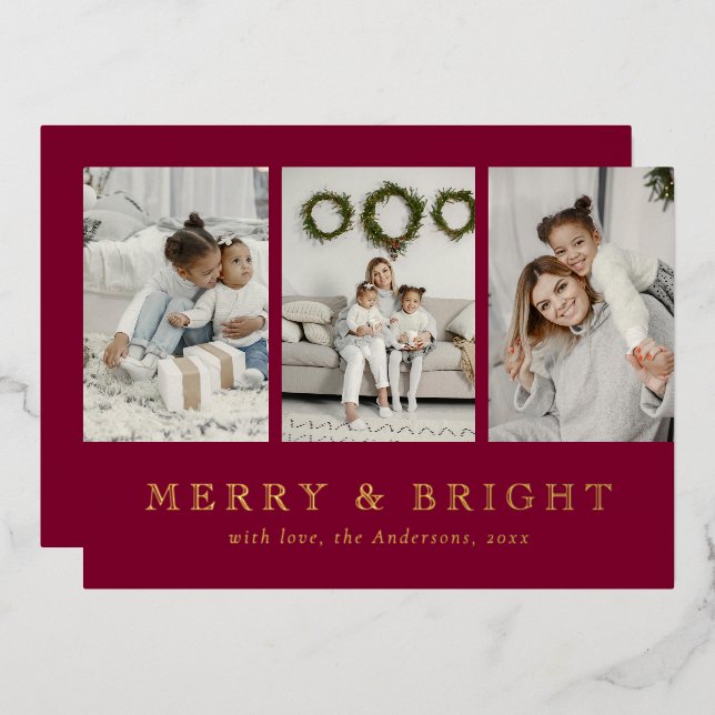 Carte De Vœux En Aluminium Modern Merry and Bright Red Christmas Holiday (Recto/Verso)