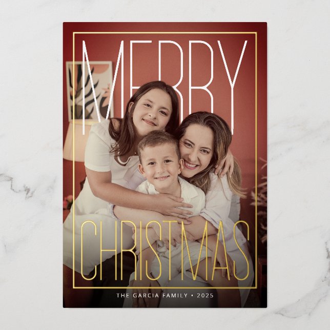Carte De Vœux En Aluminium Modern Merry Christmas Photo Holiday Card (Recto)