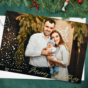 Carte De Vœux En Aluminium Modern Merry Christmas Tree Custom Photo