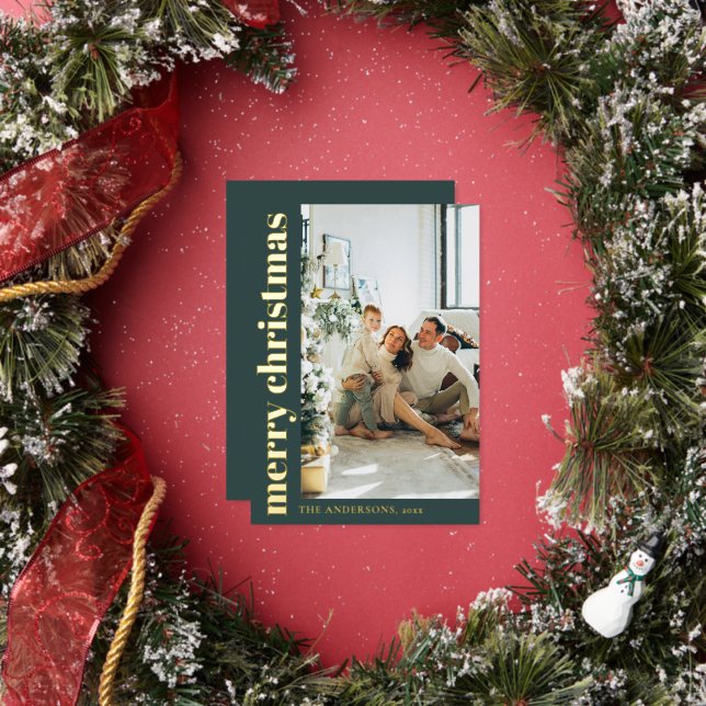 Carte De Vœux En Aluminium Modern Minimalist Photo Green Merry Christmas (Insitu)