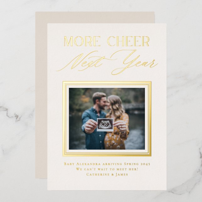 Carte De Vœux En Aluminium Modern Photo Frame Holiday Pregnancy Announcement (Recto/Verso)
