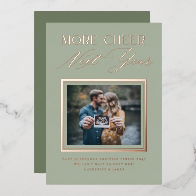 Carte De Vœux En Aluminium Modern Photo Frame Holiday Pregnancy Announcement (Recto/Verso)