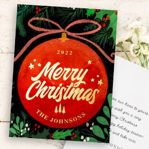 Carte De Vœux En Aluminium Modern Red Christmas Ball Ornament Botanical