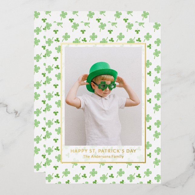 Carte De Vœux En Aluminium Modern Simple Shamrock St. Patrick's Day Photo  (Recto/Verso)