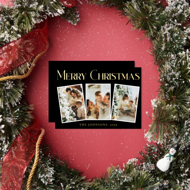 Carte De Vœux En Aluminium Modern Simple Typography Black Merry Christmas (Insitu)