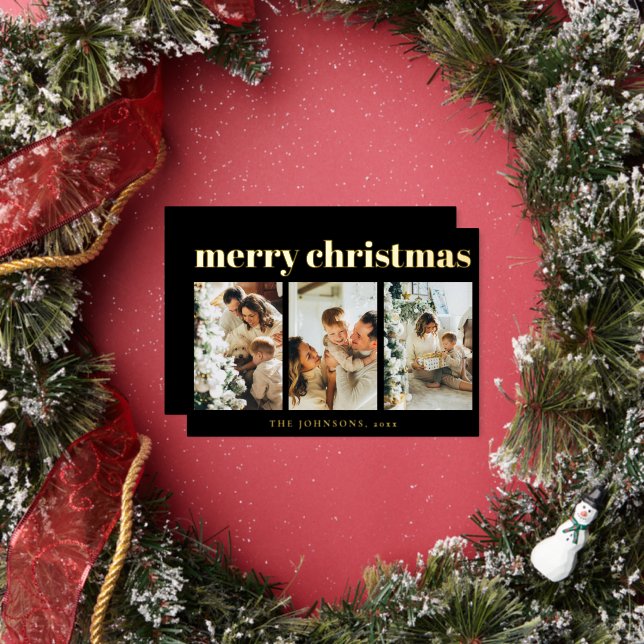 Carte De Vœux En Aluminium Modern Simple Typography Photo Black Christmas (Insitu)