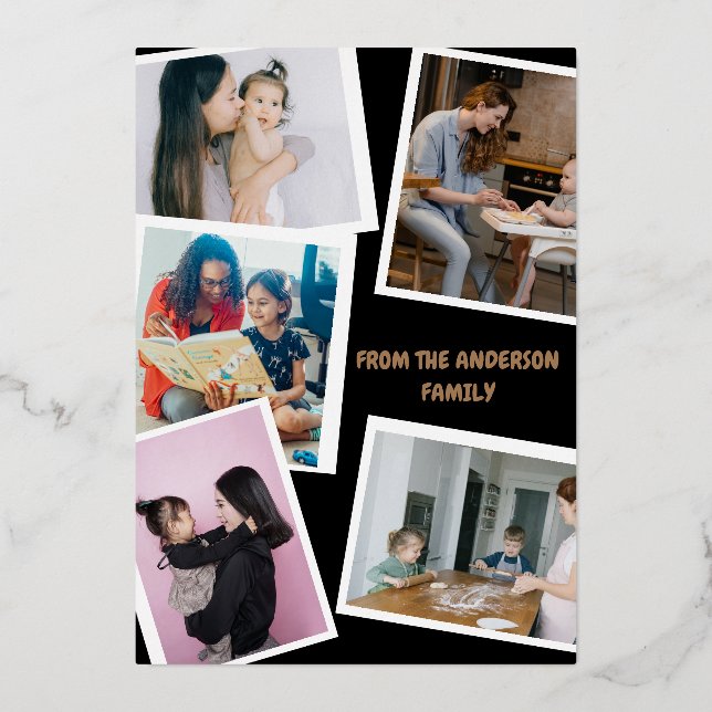 Carte De Vœux En Aluminium Modern Stylish 5-Photo Family Valentine’s Day (Recto)