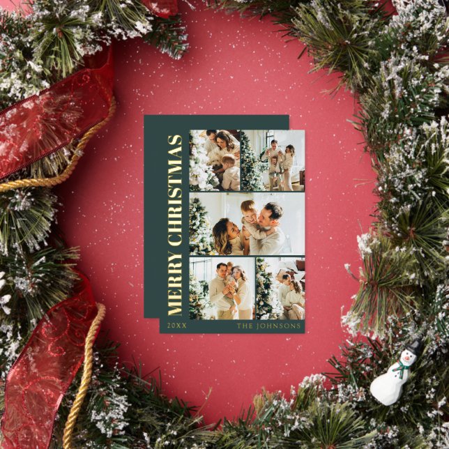 Carte De Vœux En Aluminium Modern Stylish Typography Minimal Green Christmas (Insitu)