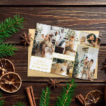 Carte De Vœux En Aluminium Modern White Gold Photo Collage Merry Christmas<br><div class="desc">Modern white and gold Christmas card personalized with a photo collage of your family. Merry Christmas in elegant letters. Your family name surrounded by photos. Gold foil text on a white background.</div>