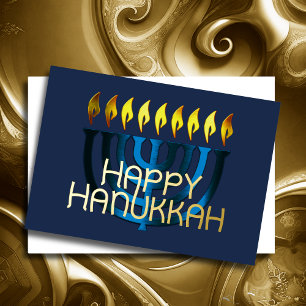 Carte De Vœux En Aluminium Moderne Abstrait Menorah Blue