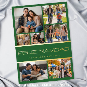 Carte De Vœux En Aluminium Moderne Collage de 7 Photos Feliz Navidad Vert
