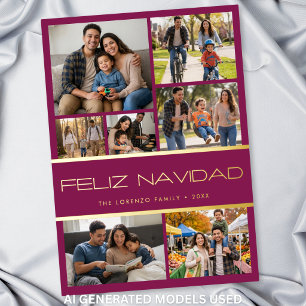 Carte De Vœux En Aluminium Moderne Collage Photo Feliz Navidad 7 Bourgogne