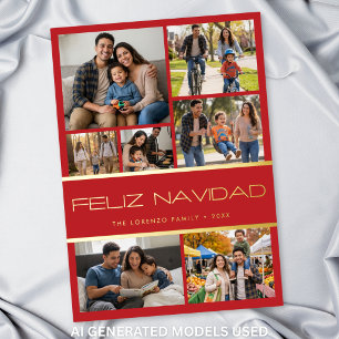 Carte De Vœux En Aluminium Moderne Collage Photo Rouge 7 Feliz Navidad