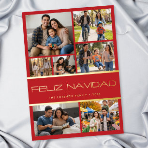 Carte De Vœux En Aluminium Moderne Collage Photo Rouge 7 Feliz Navidad