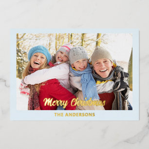 Carte De Vœux En Aluminium Moderne Élégant Bleu Glacé Photo Plat Joyeux Noël