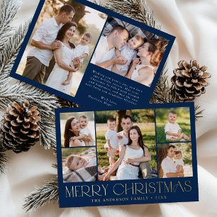 Carte De Vœux En Aluminium Moderne Élégant Joyeux Noël Marine Collage Photo