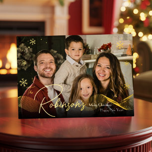 Carte De Vœux En Aluminium Moderne Élégant Script Minimaliste Noël 4 Photos