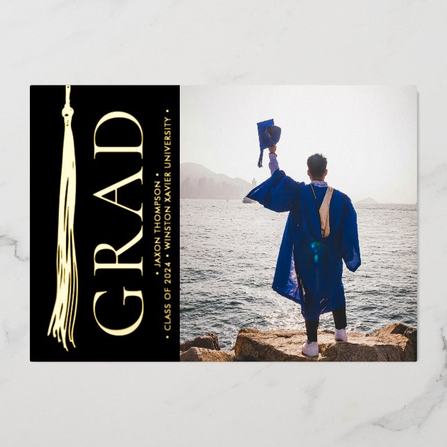 Carte De Vœux En Aluminium Moderne Elegant Tassel Photo Grad Party Custom (Recto)