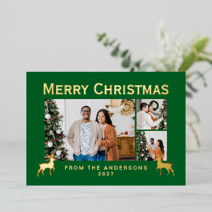 Carte De Vœux En Aluminium Moderne Famille 3 Collage de Photos Élégant Noël