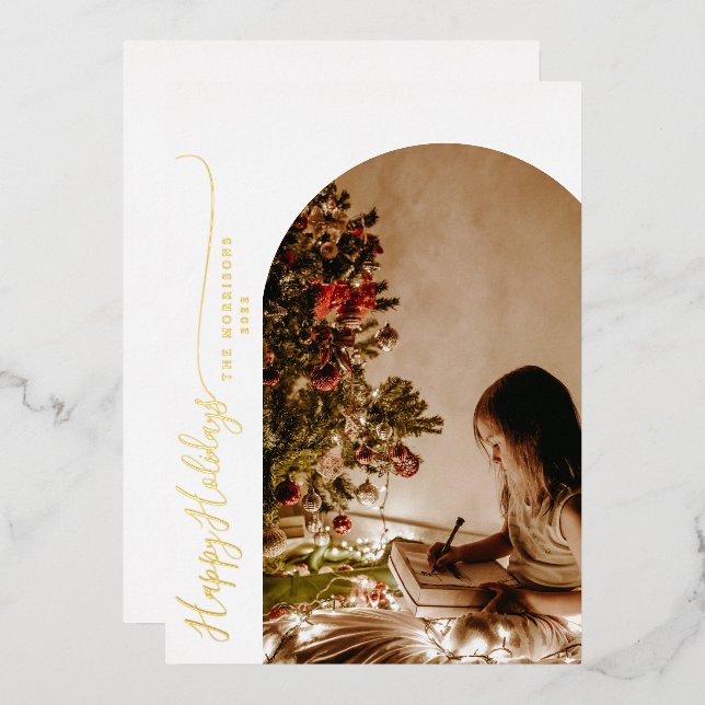 Carte De Vœux En Aluminium Moderne Joyeuses Fêtes 2-Photo Noël (Recto/Verso)