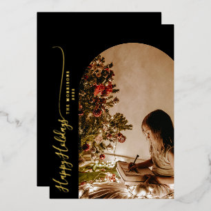 Carte De Vœux En Aluminium Moderne Joyeuses Fêtes 2-Photo Noël Métal Férié