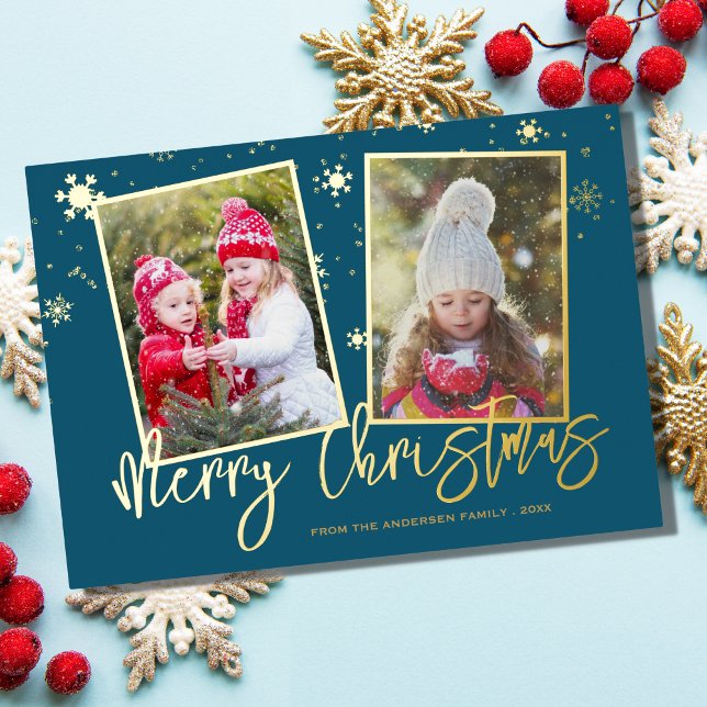 Carte De Vœux En Aluminium Moderne Joyeux Noël 2 Photo Script (Créateur téléchargé)