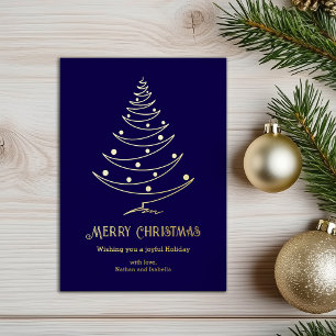 Carte De Vœux En Aluminium Moderne Joyeux Noël Bleu Nuit Or