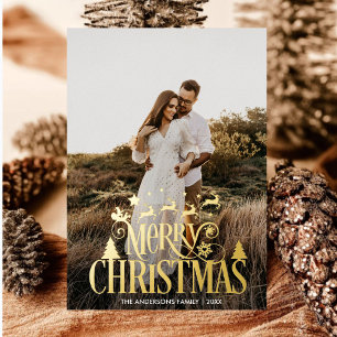 Carte De Vœux En Aluminium Moderne Joyeux Noël Photo de famille personnalisée