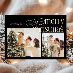 Carte De Vœux En Aluminium Moderne Joyeux Noël simple 2 photos famille