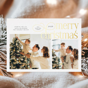 Carte De Vœux En Aluminium Moderne Joyeux Noël simple 2 photos famille