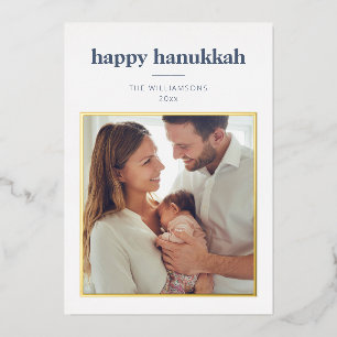 Carte De Vœux En Aluminium Moderne lettre de photo de Hanukkah minimaliste or